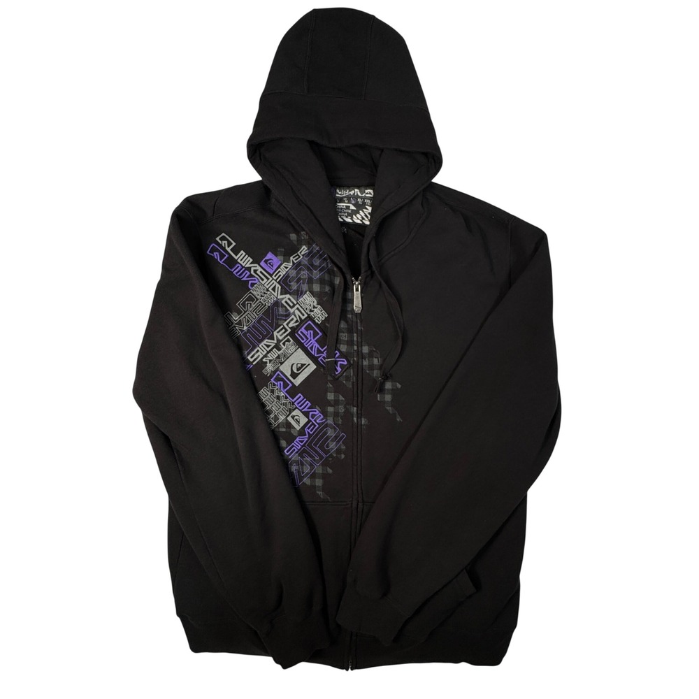 Quiksilver Y2K Black Purple Graphic Full Zip Hoodie Men's Large Skater Surf